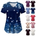 thumbnail image 1 of GEWSEY Women's Scrubs Printed Scrub Tops Plus Size Stretch Nursing Scrubs Fall Medical Workwear with Pockets (Red, S), 1 of 5