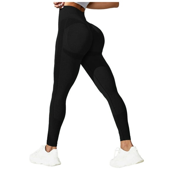 GEWSEY Women's Seamless Leggings High Waist Gym Running Vital Yoga Pants Butt Lift Workout Tights Tummy Control (Black, L)