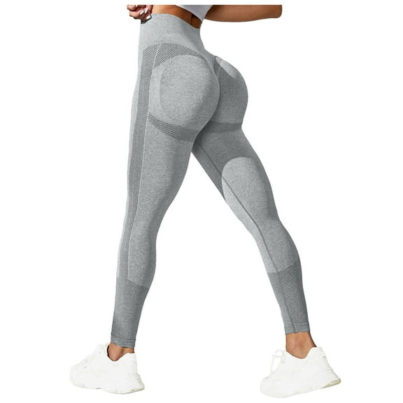 GEWSEY Women's Seamless Leggings High Waist Gym Running Vital Yoga Pants Butt Lift Workout Tights Tummy Control (Grey, S)