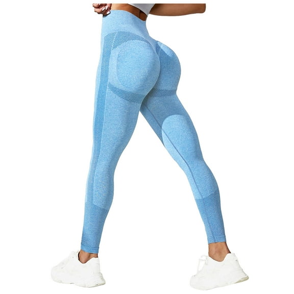 GEWSEY Women's Seamless Leggings High Waist Gym Running Vital Yoga Pants Butt Lift Workout Tights Tummy Control (Sky Blue, L)