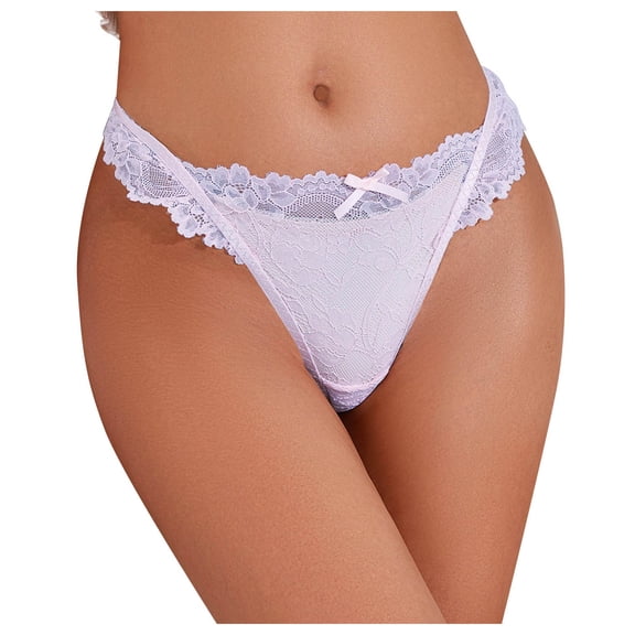 GEWSEY Women's Sexy Cheeky Silk Thong Panties Tangas Plus Size Underwear V String (Light Purple, M)