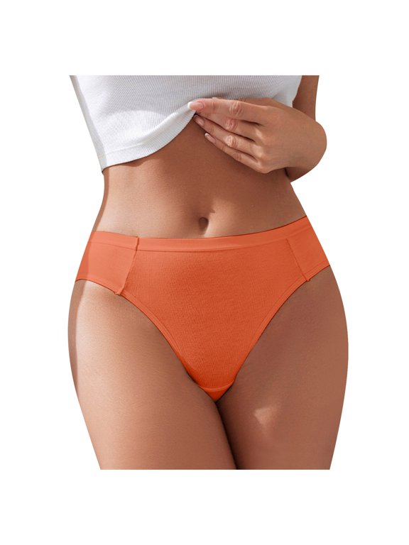 Women's Sexy Underwear Ice Silk Hipster Bow Bikini Panties Mid Rise Full Breathable Briefs (Orange, XL)