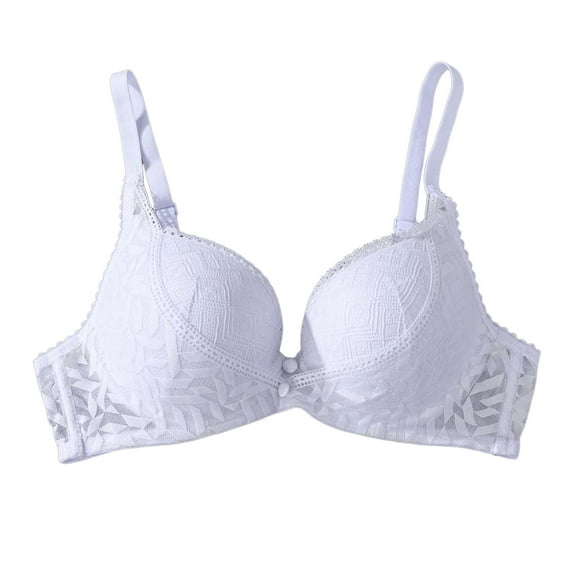 GEWSEY Women's Sheer Lace Everyday Bra Wireless Supportive Push-Up Gathering Anti-Sagging Seamless Fit (Light Purple, L)