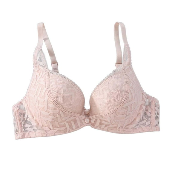 GEWSEY Women's Sheer Lace Everyday Bra Wireless Supportive Push-Up Gathering Anti-Sagging Seamless Fit (Pink, M)