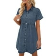 thumbnail image 1 of GEWSEY Women's Short Sleeve Button Down Flowy Tiered Denim Dress (Blue2, L), 1 of 5