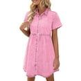 thumbnail image 1 of GEWSEY Women's Short Sleeve Button Down Flowy Tiered Denim Dress (Red, XL), 1 of 5