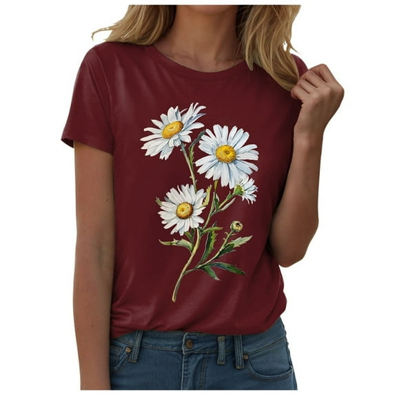 GEWSEY Women's Short Sleeve Crew Neck Sunflower Graphic Printed Summer Tee Vintage T Shirt Cotton Tops Novelty Cool Shirt (, M)