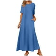 thumbnail image 1 of GEWSEY Women's Short Sleeve Loose Plain Maxi Dresses Casual Vacation Long Dresses with Pockets (Blue, XXL), 1 of 5