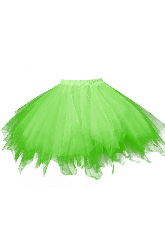 Women's Short Vintage Ballet Bubble Puffy Tutu Petticoat Skirt (Army Green, One size)