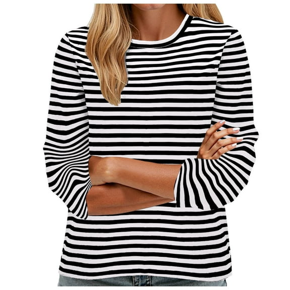 GEWSEY Women's Slim-Fit 3/4 Sleeve Boat Neck T-Shirt Black, M