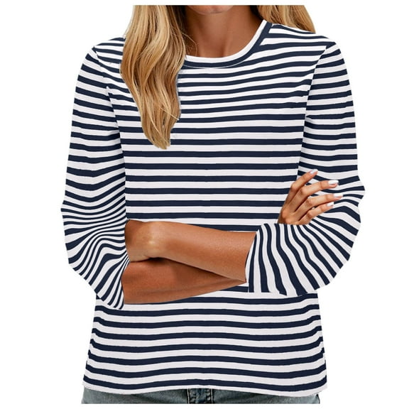 GEWSEY Women's Slim-Fit 3/4 Sleeve Boat Neck T-Shirt Navy, M