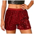 thumbnail image 1 of GEWSEY Women's Sparkly Sequin Shorts Elastic Waist Glitter Straight Leg Party Shorts with Pockets (Red, L), 1 of 7