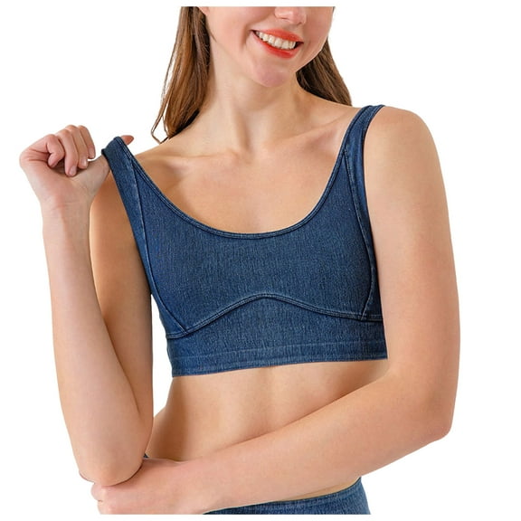 GEWSEY Women's Sports Bra High Impact Wireless Bra Full Coverage Plus Size Bra Non Padded Yoga Bras Workout Gym Bras (Dark Blue, M)
