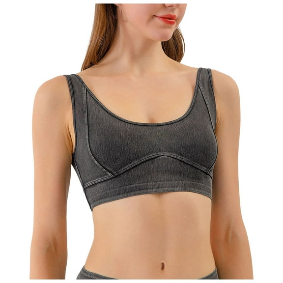 GEWSEY Women's Sports Bra High Impact Wireless Bra Full Coverage Plus Size Bra Non Padded Yoga Bras Workout Gym Bras (Dark Gray, S)