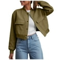 thumbnail image 1 of GEWSEY Women's Spring Varsity Bomber Jackets Long Sleeve Cropped Button Down Casual Coat with Pockets Outwear (Army Green, L), 1 of 5