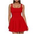 thumbnail image 1 of GEWSEY Womens Square Neck Party Dress Ruffle Hem Ruched Waist Short Mini Dresses Red, S, 1 of 6