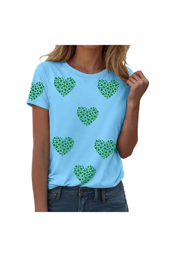 Women's St Patrick's Day T-Shirt Lucky Irish Shamrock Paddy's Day Graphic Tees Tops (Sky Blue, M)