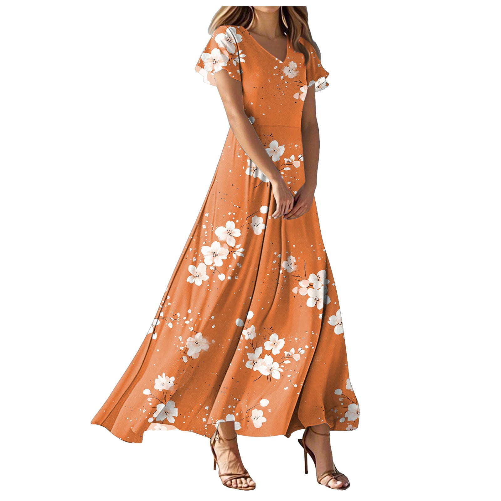 Beach Maxi Dress Women's - V Neck Short Sleeve Flowy Beach Dress With Empire Waist Boho Maxi Dress Beach Maxi Dress Women's - V Neck Short Sleeve Flowy Beach Dress With Empire Waist Boho Maxi Dress
