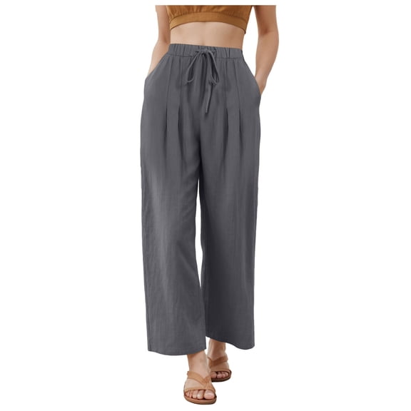 GEWSEY Women's Summer High Waisted Baggy Pants Casual Below Ankle Length Trouser Slacks with Pockets (Grey, 3XL)