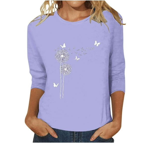 GEWSEY Women's Sunflower Graphic T Shirt Cute Funny Long Sleeve Casual Cotton Tee Tops (Purple, S)
