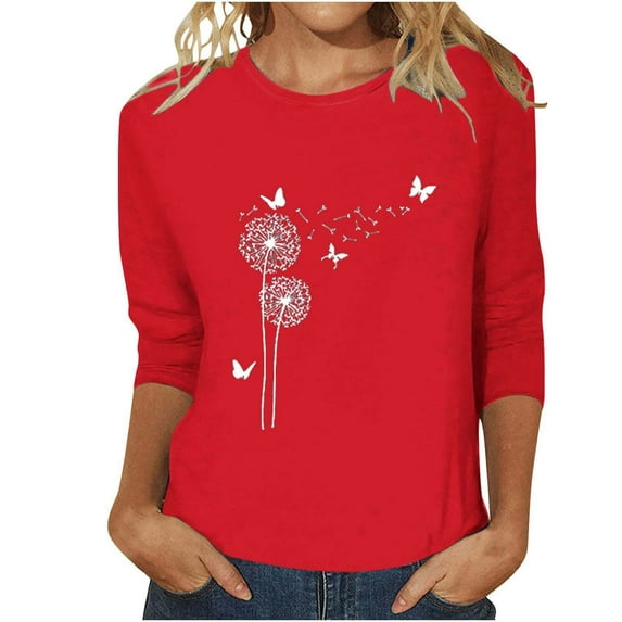 GEWSEY Women's Sunflower Graphic T Shirt Cute Funny Long Sleeve Casual Cotton Tee Tops (Red, XL)