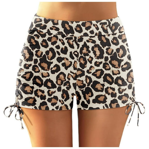 GEWSEY Women's Swim Shorts High Waisted Bathing Suit Bottoms Swimsuit Boy Shorts Swimwear Bikini Board Shorts Brown, L