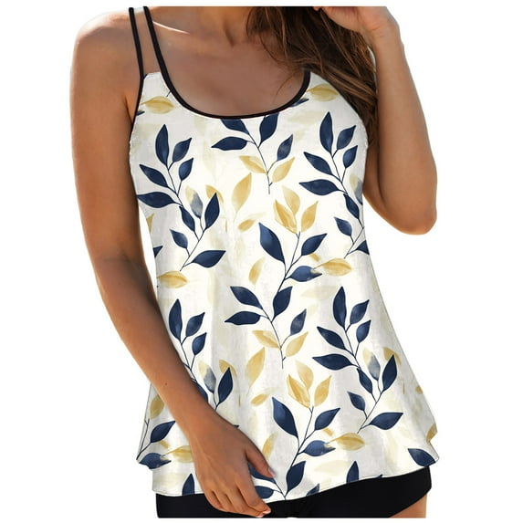 GEWSEY Women's Tankini Tops Tummy Control Swimsuits V Neck Swimwear Top Only (Beige, S)