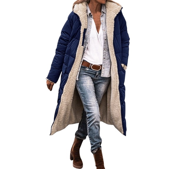GEWSEY Women's Thicken Fleece Lined Parka Winter Coat Hooded Jacket with Pockets (Navy, M)