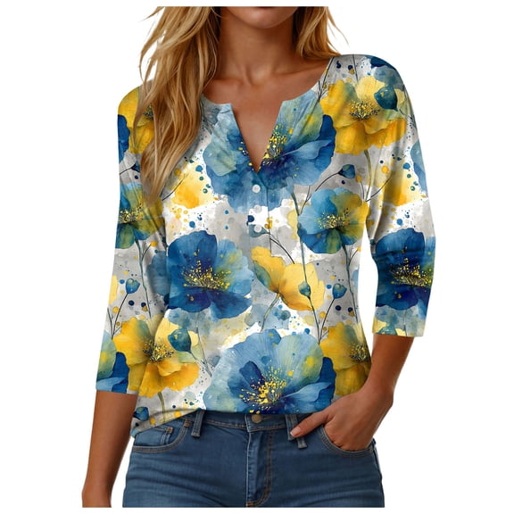 GEWSEY Women's Tops 3/4 Length Sleeve V Neck Business Casual Blouses Summer Tees Shirts 2025 (Light Gray, M)