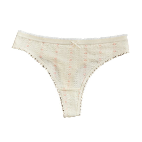 GEWSEY Women's Triple Twist Mesh G Thong Bowknot Panties (Beige, S)