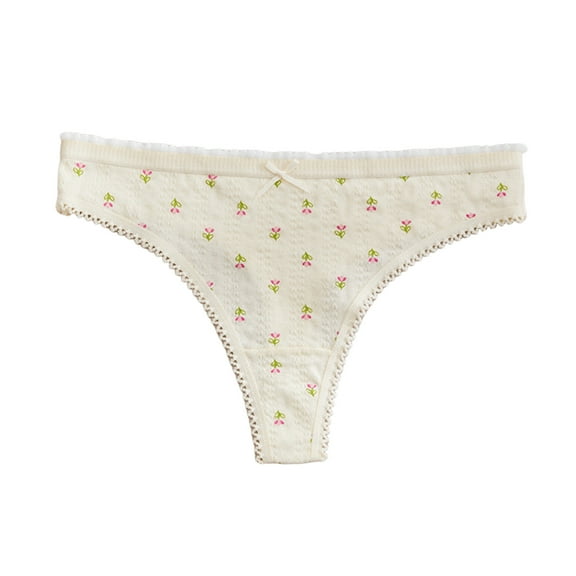 GEWSEY Women's Triple Twist Mesh G Thong Bowknot Panties (Light Yellow, S)