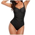 thumbnail image 1 of GEWSEY Women's Tummy Control One Piece Swimsuit-Vintage Ruched Adjustable Straps Padding Supportive Bathing Suit (Black, L), 1 of 9