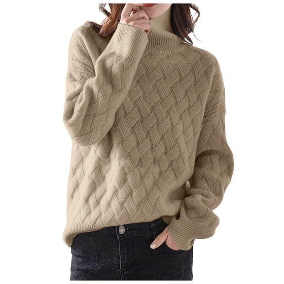 GEWSEY Women's Turtleneck Sweater Fall Winter 2025 Long Sleeve Chunky Knitted Trendy Pullover Tops (Khaki, M)