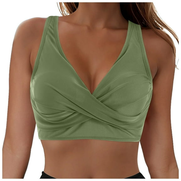 GEWSEY Women's Underwire Bikini Tops Push Up Criss Cross Swim Top Swimsuit Sexy V Neck Bathing Suit Top Only (Army Green, XXL)