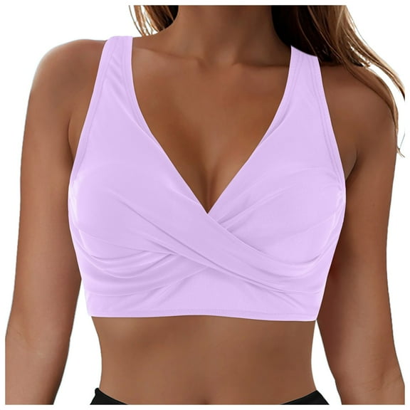 GEWSEY Women's Underwire Bikini Tops Push Up Criss Cross Swim Top Swimsuit Sexy V Neck Bathing Suit Top Only (Light Purple, XL)
