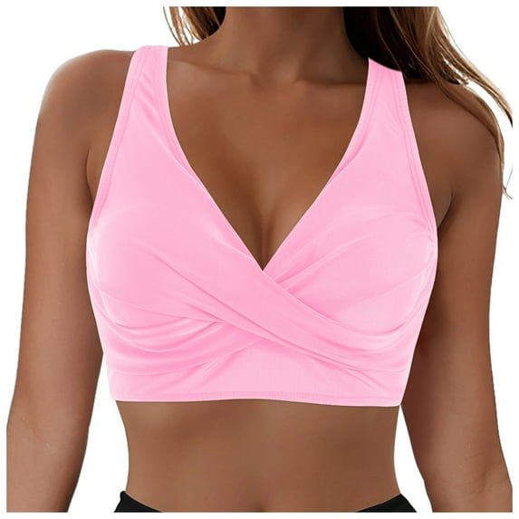 GEWSEY Women's Underwire Bikini Tops Push Up Criss Cross Swim Top Swimsuit Sexy V Neck Bathing Suit Top Only (Pink, XL)