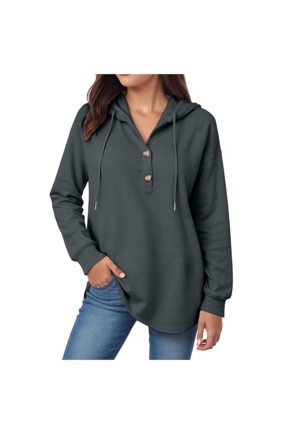 Women's Vintage Solid Drawstring Hoodies Zip Up Oversized E-girl 90s Sweatshirt Basic Jacket With Pockets (Grey, L)