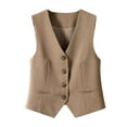 thumbnail image 1 of GEWSEY Women's Waistcoat Vest Button Down Sleeveless V-Neck Slim Fit Paired Fully Lined Business Casual Waistcoat with Pockets (Brown, S), 1 of 6