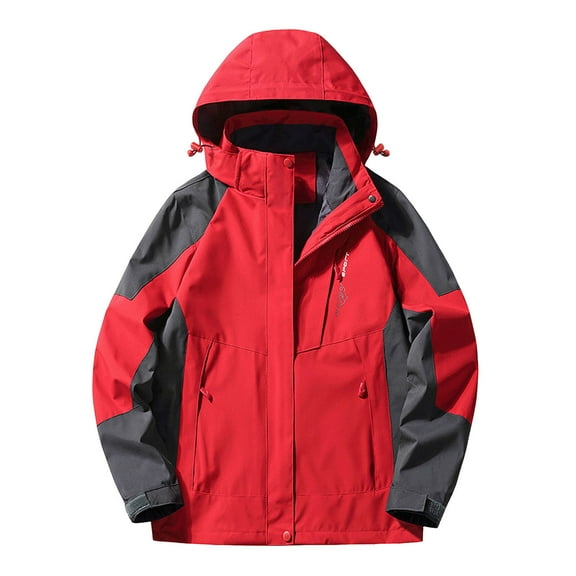 GEWSEY Women's Waterproof Rain Jacket with Hood Lightweight Outdoors Raincoat (Red, L)