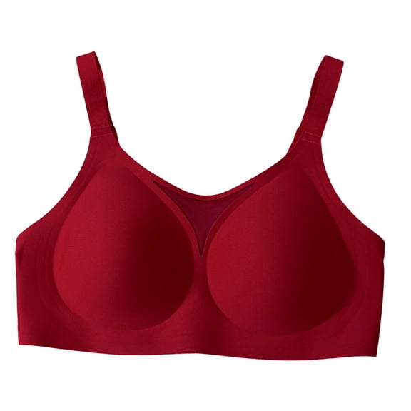 GEWSEY Women's Wireless Push Up Bra Wirefree Comfort Smooth T-Shirt Bras No Underwire Seamless Everyday Bralettes (Red, L)