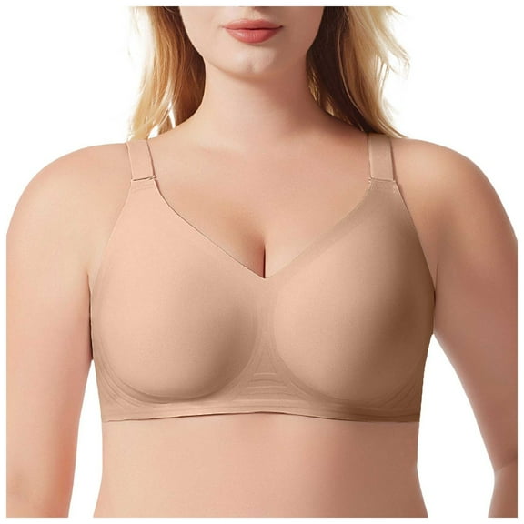 GEWSEY Women's Wireless Seamless Bra Deep V No Underwire Push Up Supportive Full Coverage Bralettes Plunge T Shirt Bras (Beige, S)