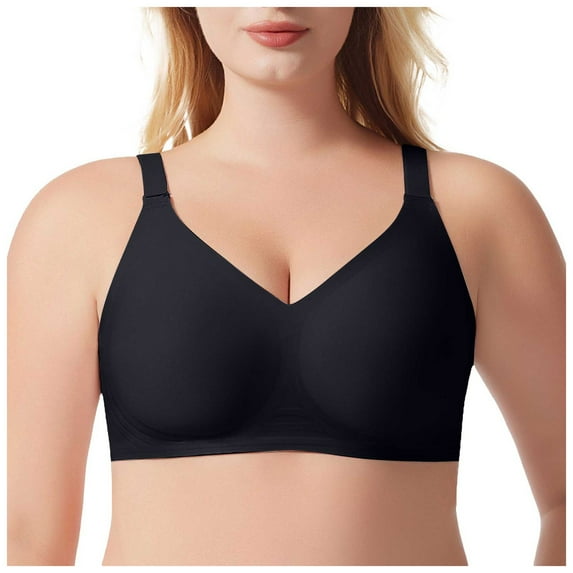 GEWSEY Women's Wireless Seamless Bra Deep V No Underwire Push Up Supportive Full Coverage Bralettes Plunge T Shirt Bras (Black, XXL)