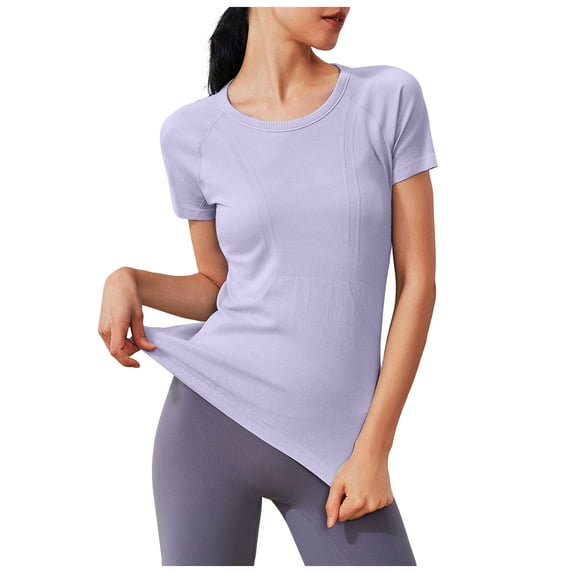GEWSEY Women's Workout Tops Long Sleeve Shirts Yoga Sports Breathable Gym Athletic Top Slim Fit (Light Purple, XL)
