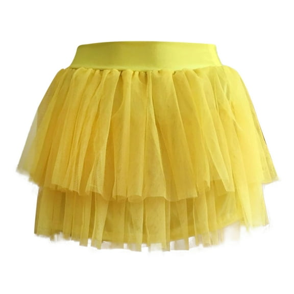 GEWSEY Women's Y2k Elastic Waist Lace Mesh Layered Ruffled Mini Skirt Skort Yellow, One Size