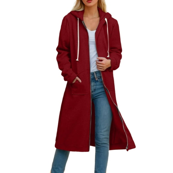 GEWSEY Women's Zip Up Hoodies Oversized Fleece Long Tunic Sweatshirts Casual Long Sleeve 2025 Fall Hoodie Jacket Coat (Red, S)