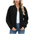thumbnail image 1 of GEWSEY Women's Zip Up Textured Lightweight Bomber Jacket Casual Long Sleeve Outerwear (Black, XXL), 1 of 9
