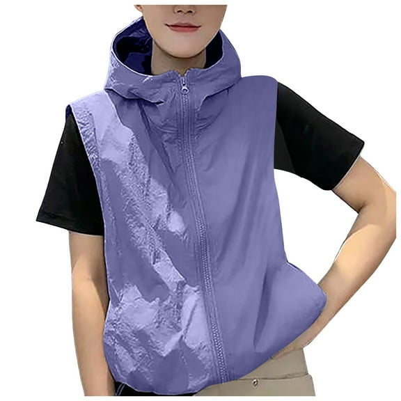 GEWSEY Women’s Zip Up Vest Sleeveless Windbreaker Jacket Casual Stand Collar Outdoor Layer Tops (Purple, XXL)