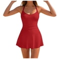 thumbnail image 1 of GEWSEY Womens 1 Piece Swim Dress Push Up V Neck Bathing Suit Backless Dress Swimsuits High Waisted Swimwear (Red, M), 1 of 9