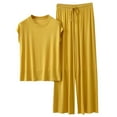 thumbnail image 1 of GEWSEY Womens 2 Piece Outfits Summer Casual Loose Short Sleeve Pullover Tops & Wide Leg Pants Lounge Sets Tracksuit Pjs New (Yellow, L), 1 of 7