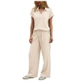 thumbnail image 1 of GEWSEY Womens 2 Piece Summer Outfit Lounge Set Cap Sleeve Polo Top And Pant Set Tracksuit Travel Matching Outfit 2025 (Beige, S), 1 of 8
